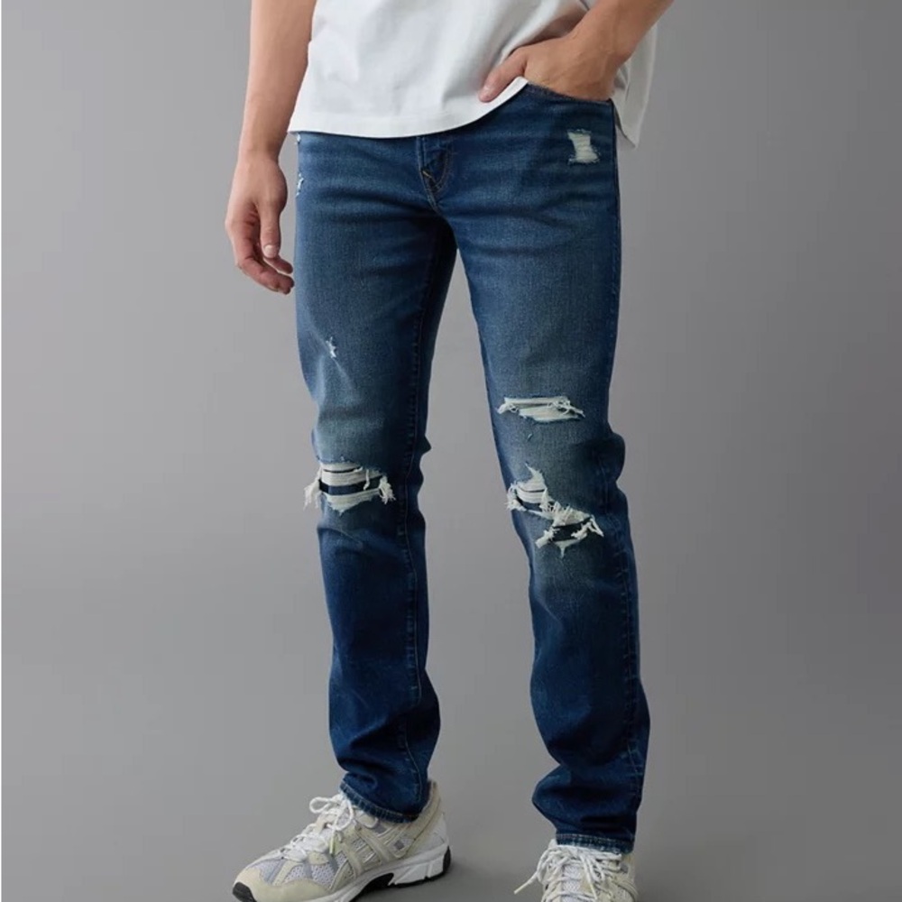Hollister Co skinny advanced stretch dark wash blue jeans distressed streetwear